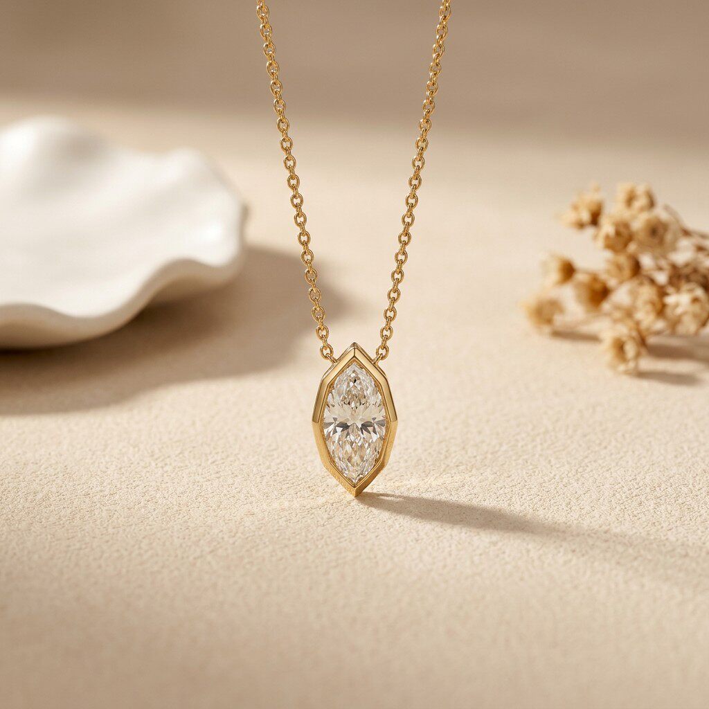 3Carat Bezel Set Marquise Cut  - Bezels Set Pendant 评论和价格