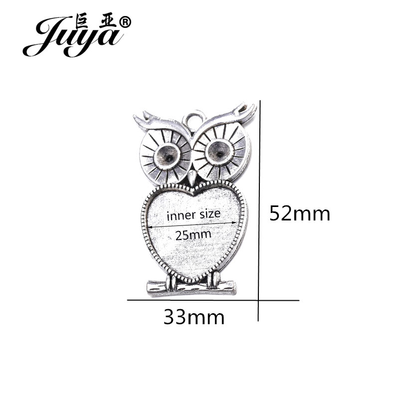 5pcs/lot 25mm Heart Shape Owl  - Bezels Set Pendant 评论和价格