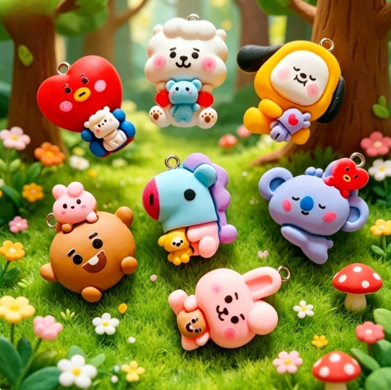 7pcs BT21 Resin Cartoon Charm  - Resin Craft Material 评论和价格